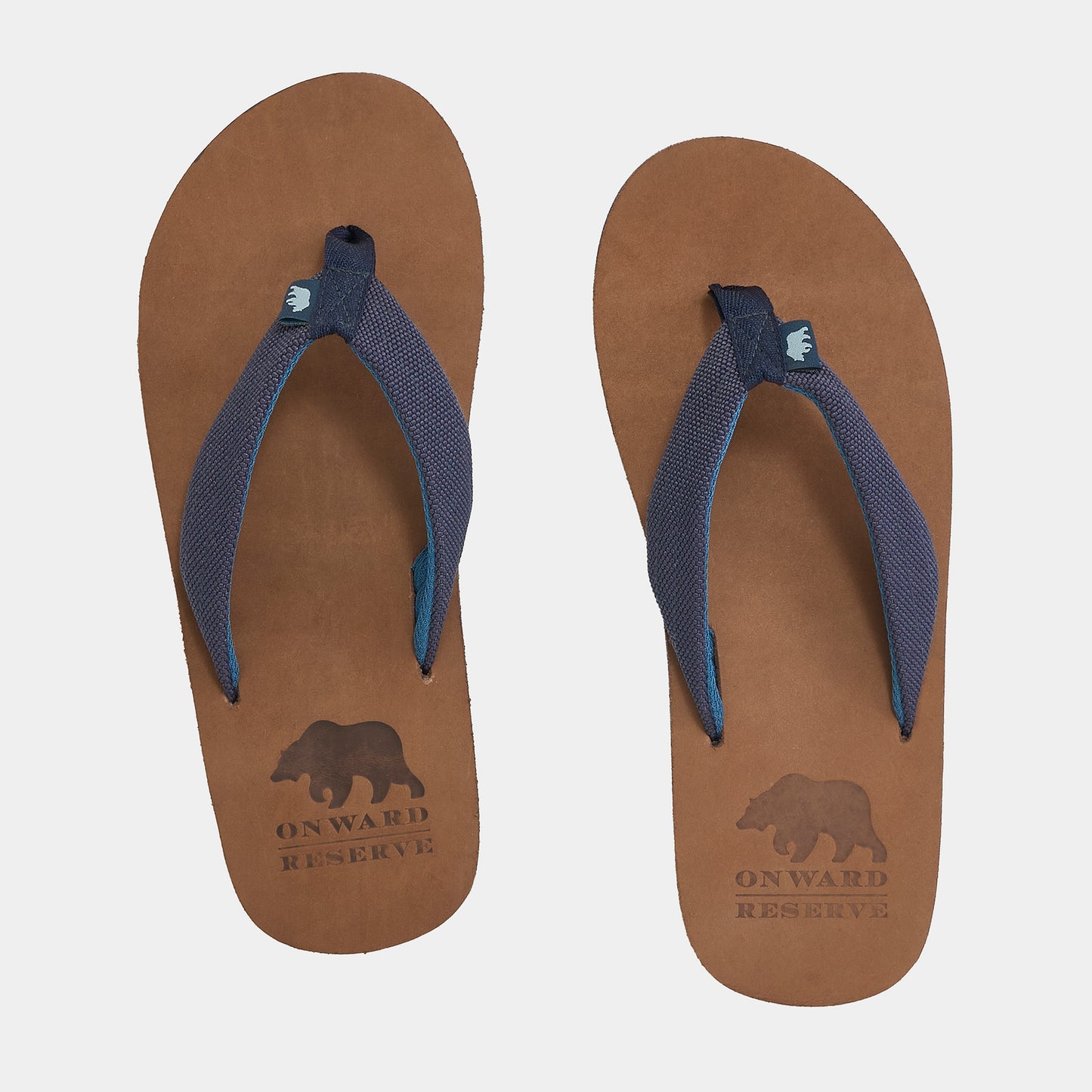 Leather Flip Flop with Navy Nylon Straps