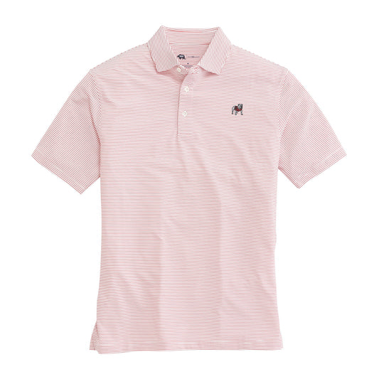 UGA Standing Bulldog Birdie Stripe Performance Polo - White/Red
