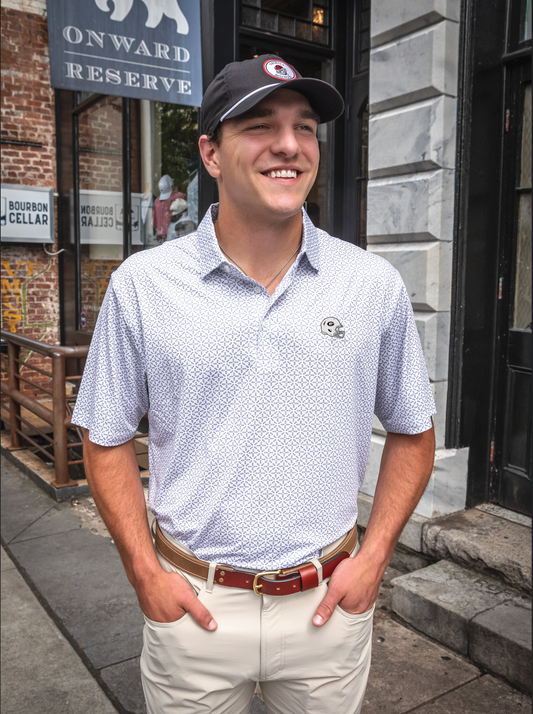 UGA Whiteout Helmet Gameday Printed Performance Polo - White