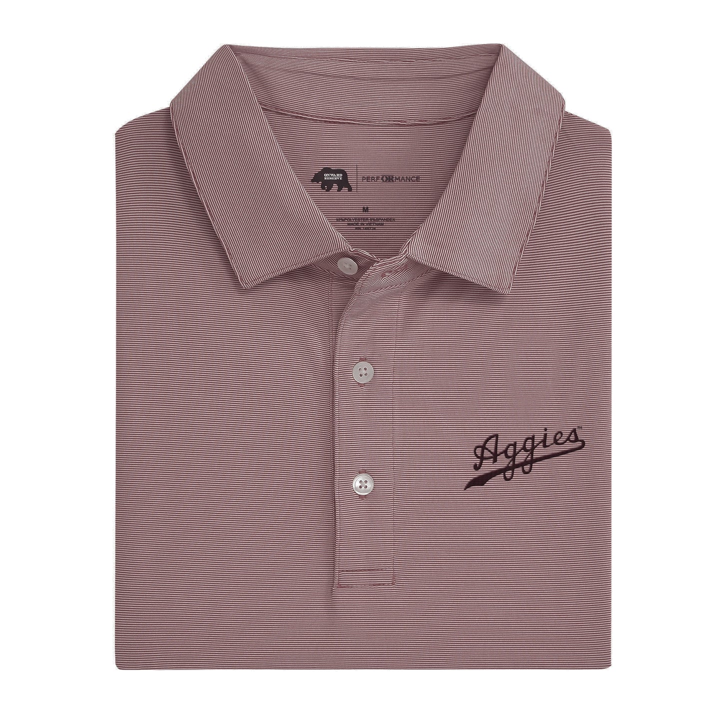 Aggies Script Hairline Stripe Performance Polo