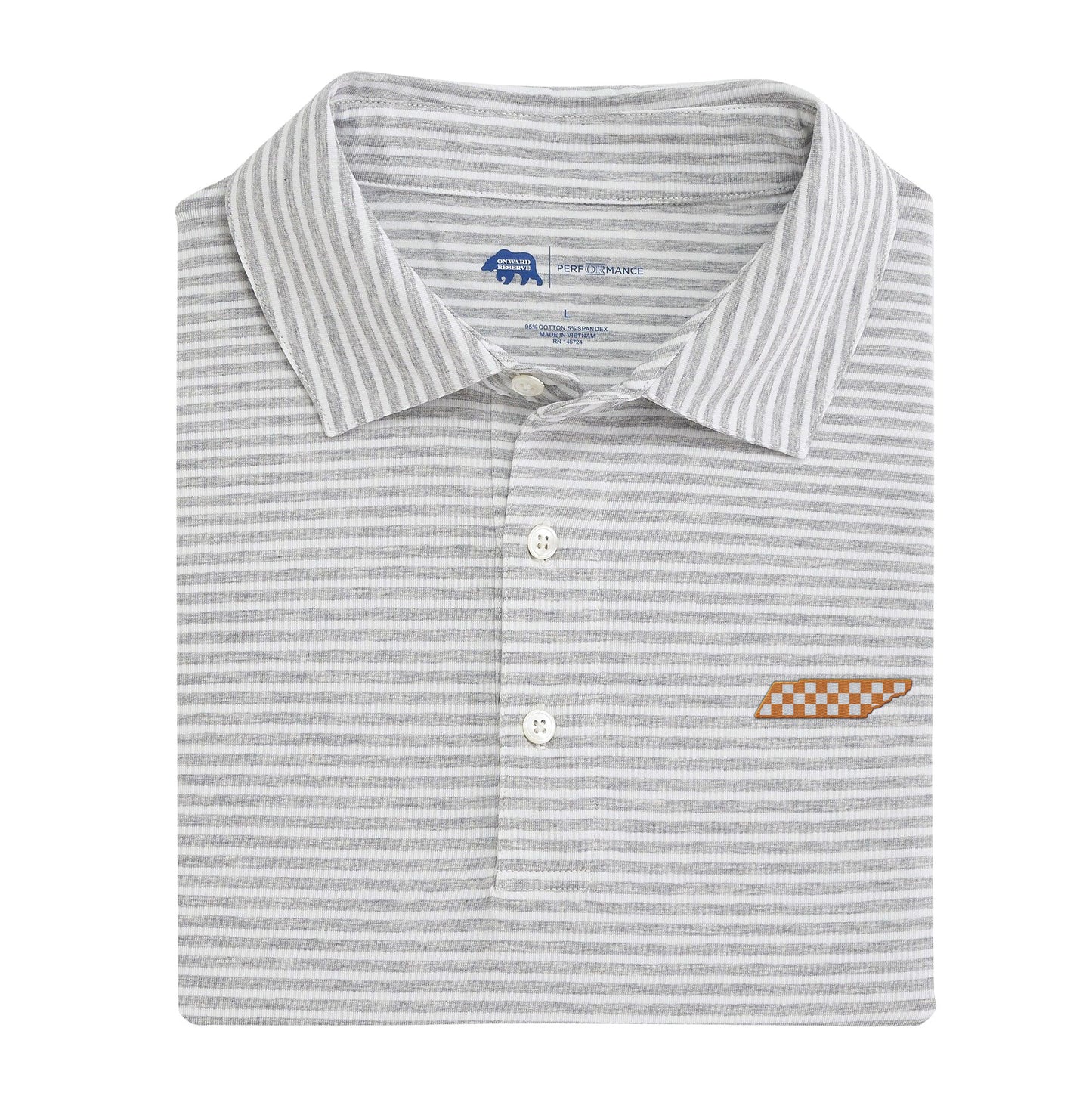 TN Checkerboard Row Stripe Icon Polo - Heather Grey