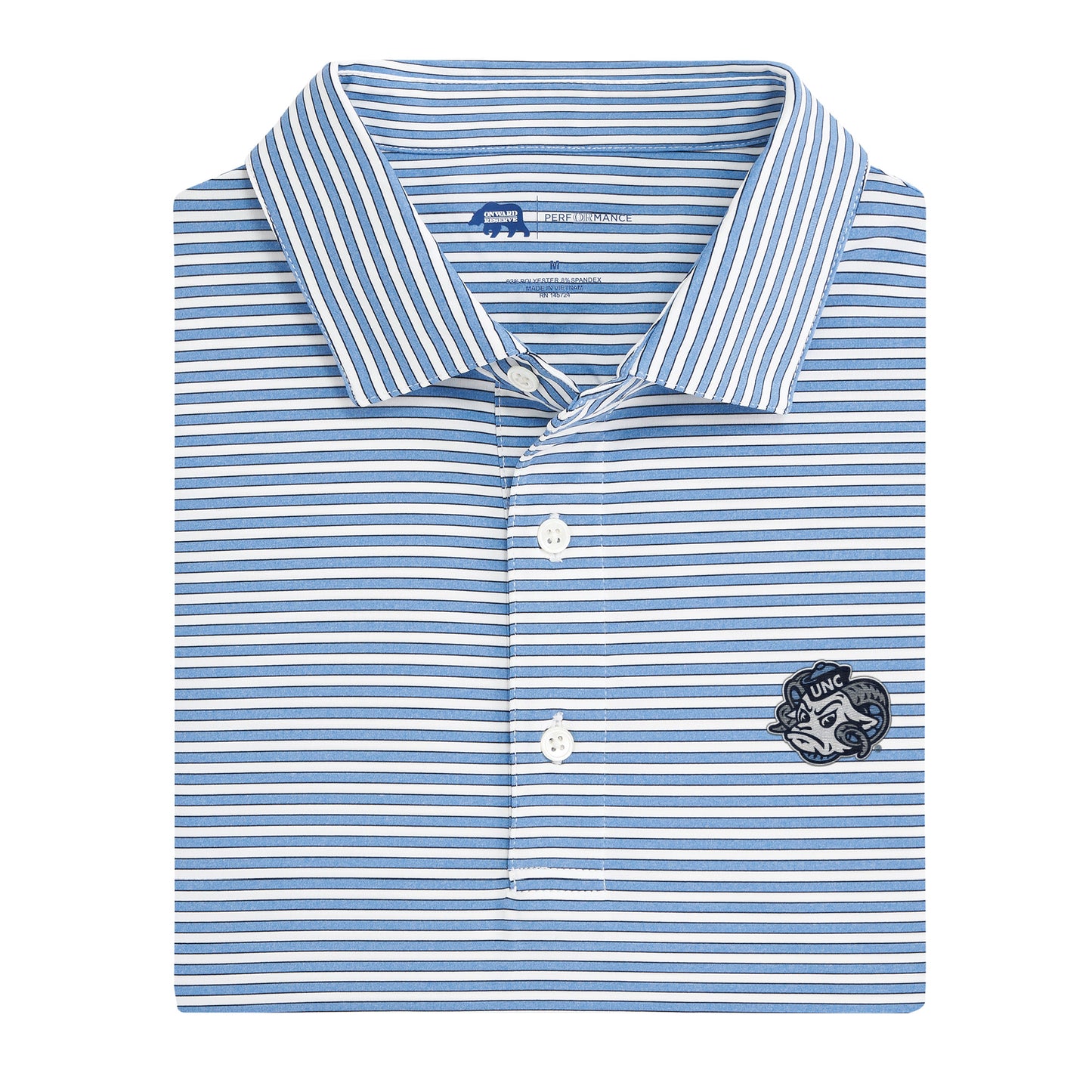 UNC Ram Mulligan Stripe Performance Polo - Sky