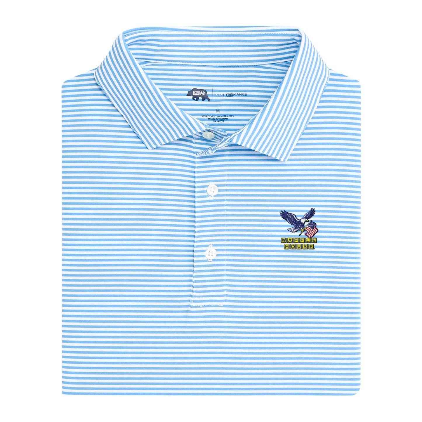 Waffle House USA Echo Stripe Performance Polo - Sky