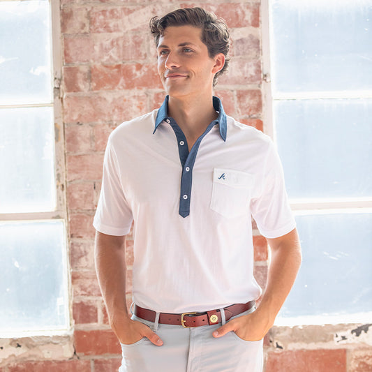 Braves Script A Old School Rivalry Polo - Naval Academy