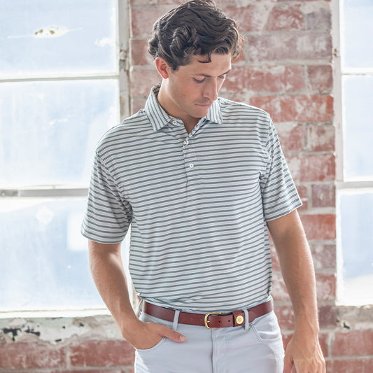 Wedge Stripe Performance Polo - Collegiate Blue