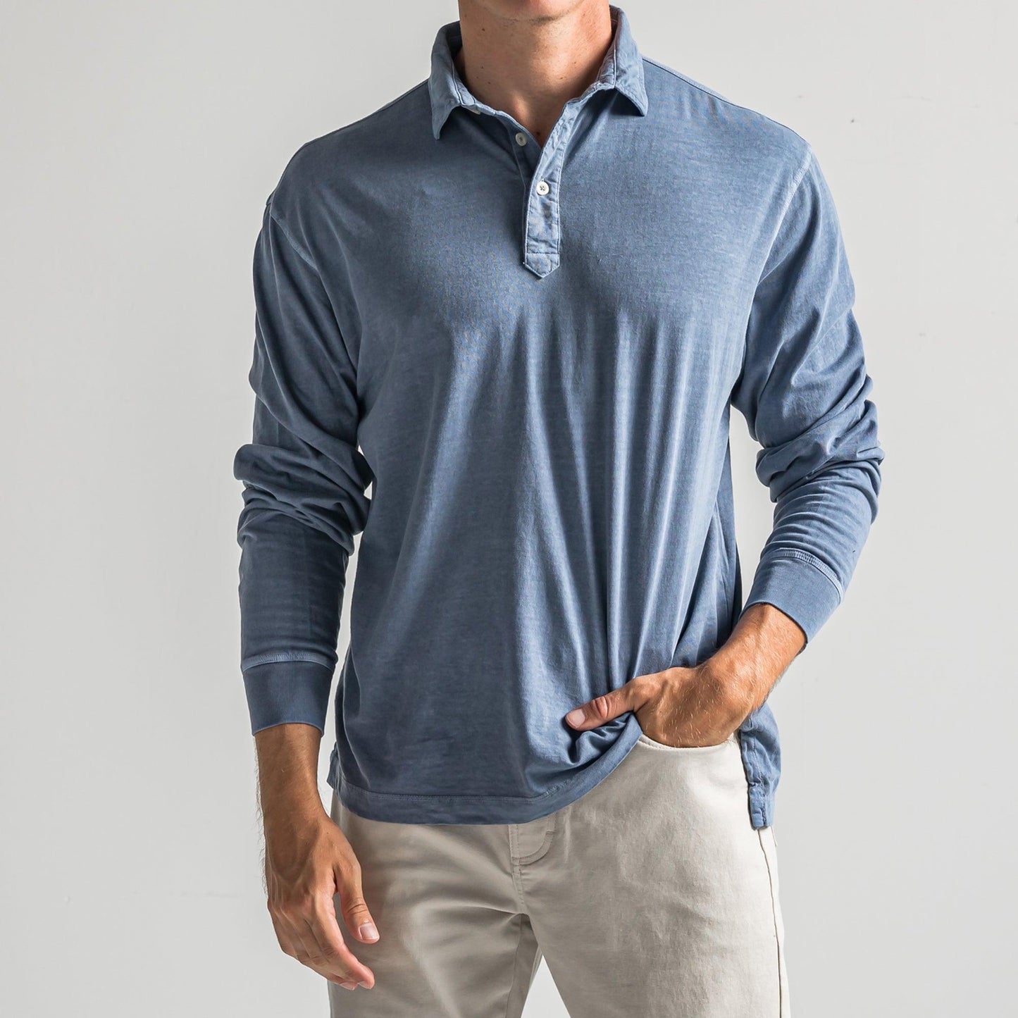 Perry Long Sleeve Polo - Vintage Indigo - Onward Reserve