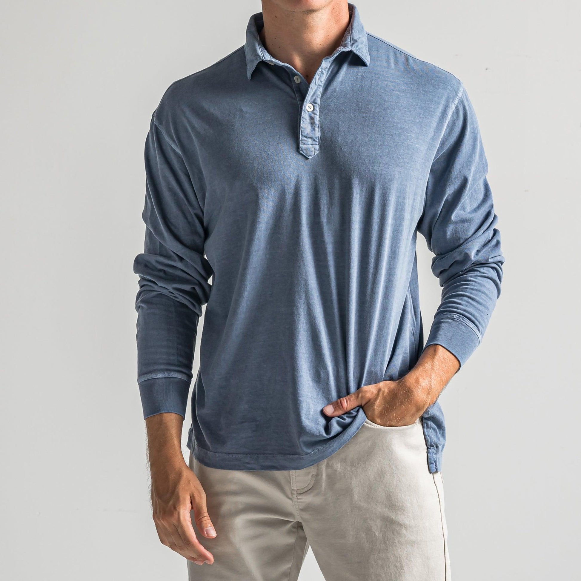 Perry Long Sleeve Polo - Vintage Indigo - Onward Reserve