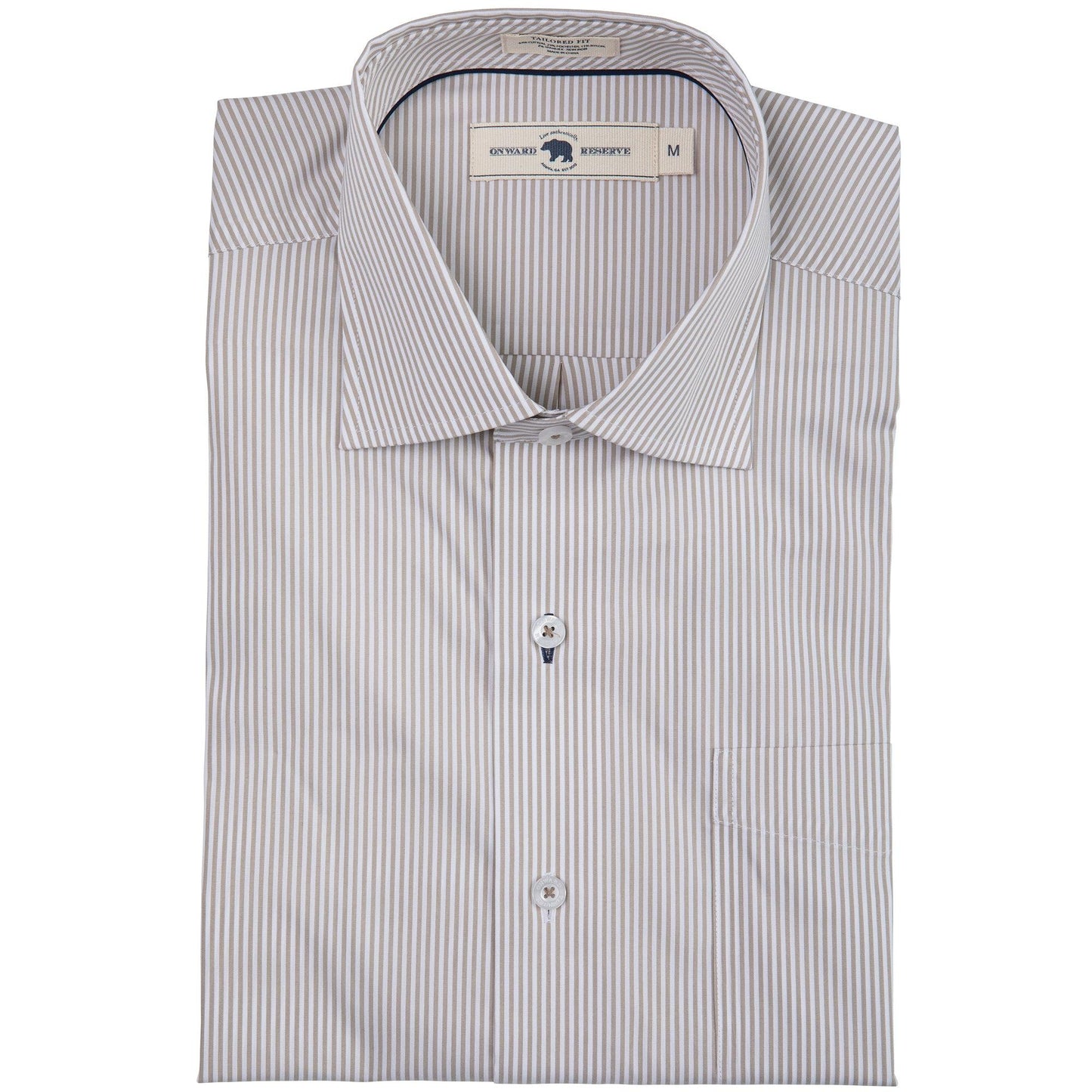 Dune/White Stripe Tailored Fit Spread Collar Shirt - Onward Reserve