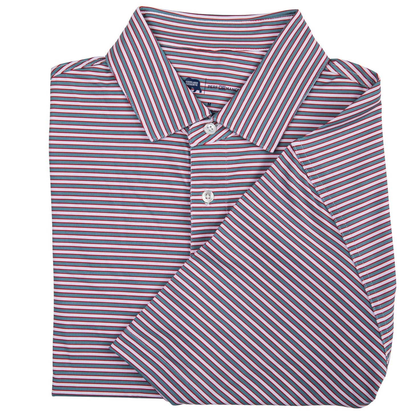 Mulligan Stripe Performance Polo - Smoke Blue/Salsa - Onward Reserve