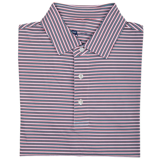 Mulligan Stripe Performance Polo - Smoke Blue/Salsa - Onward Reserve