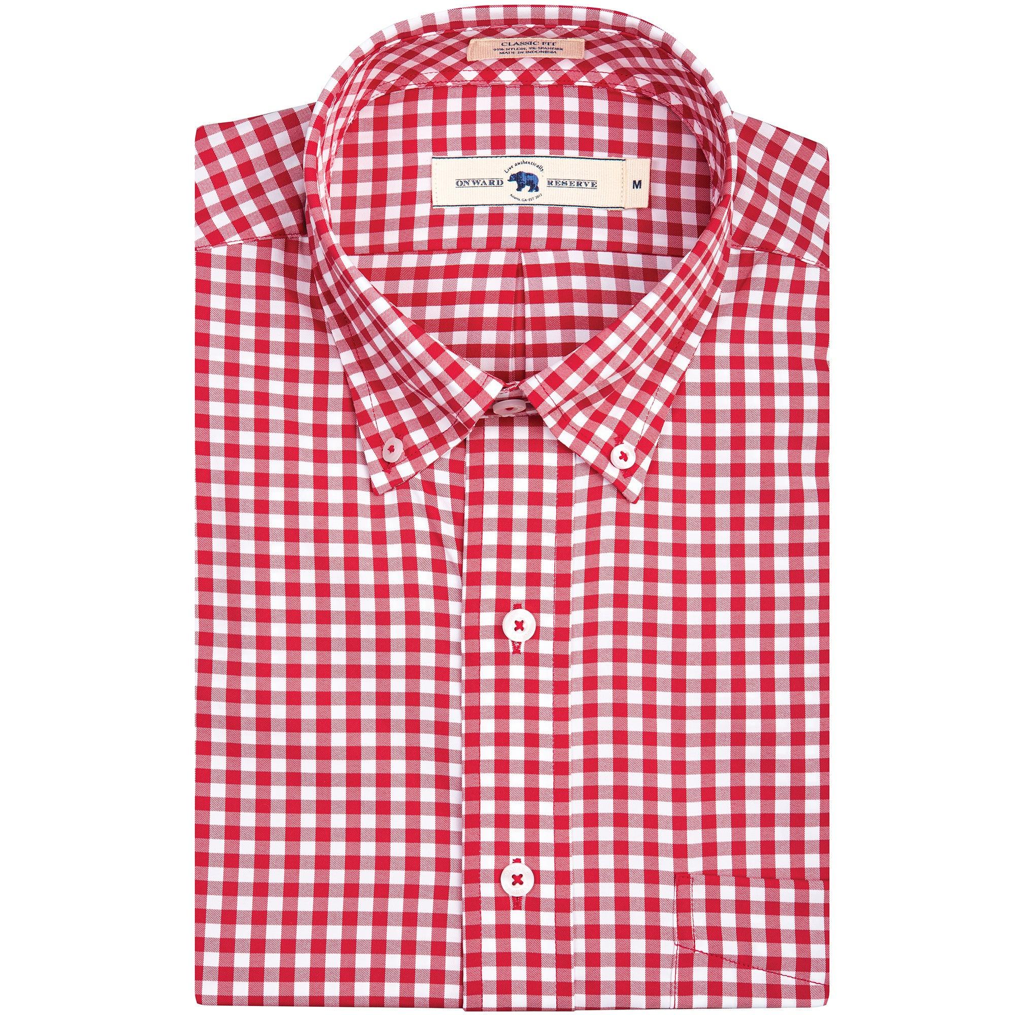 Onward Reserve Button Shirt Men's M Red Check Tailored Fit Non-Iron