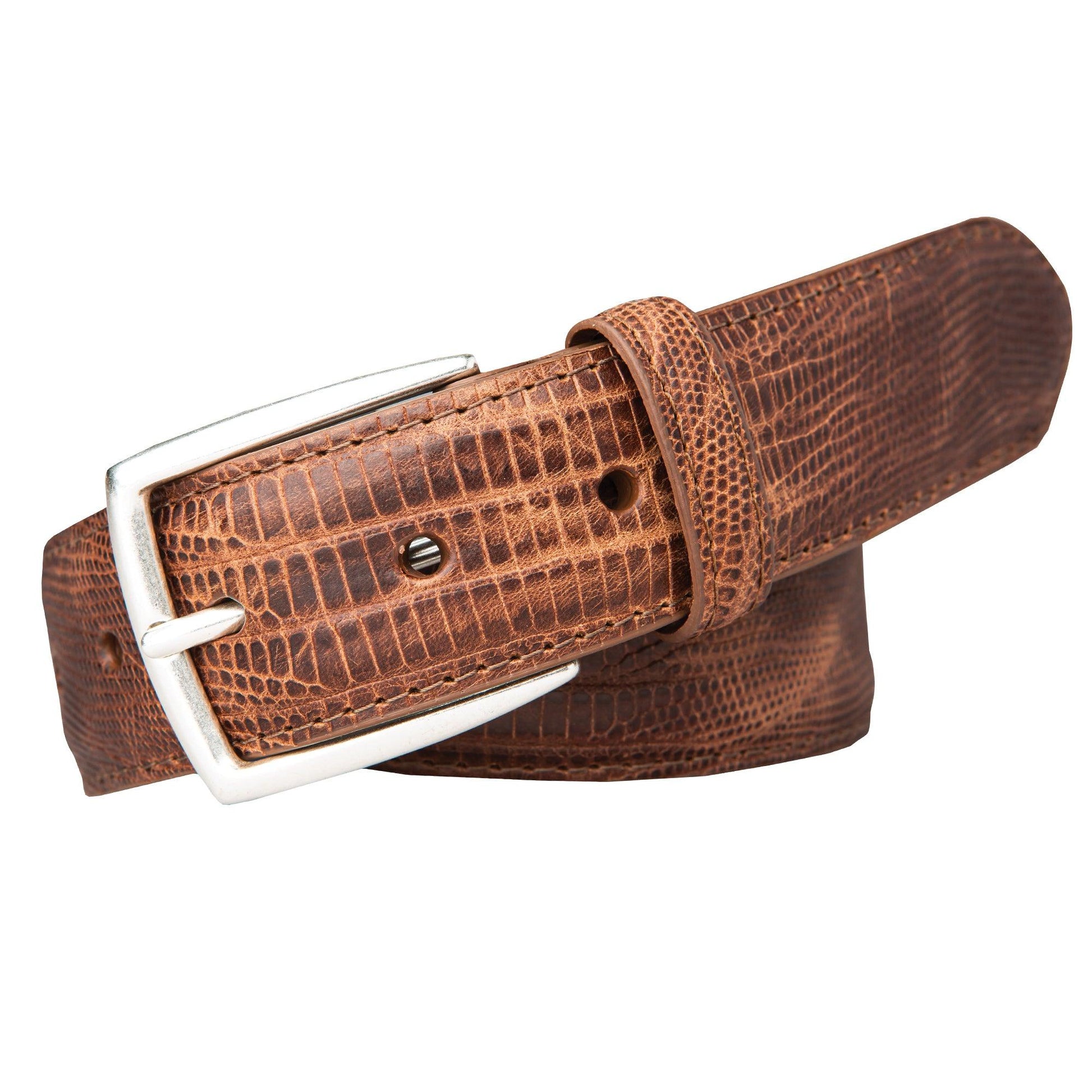 1 3/8" Embossed Lizard Belt - Cognac - Onward Reserve