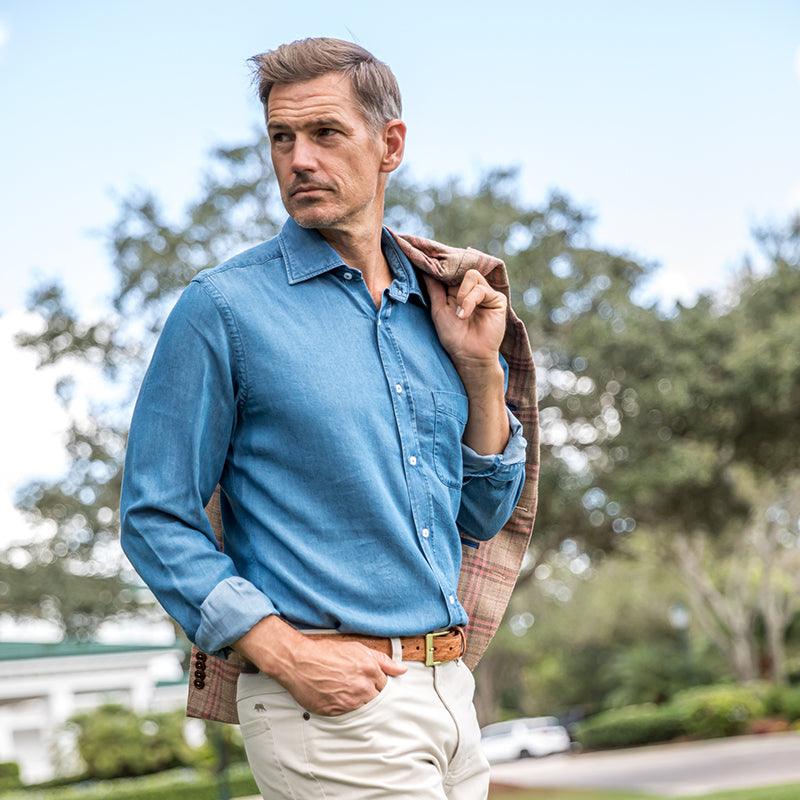 Reserve Bay Blue Modified Spread Collar Shirt - Onward Reserve