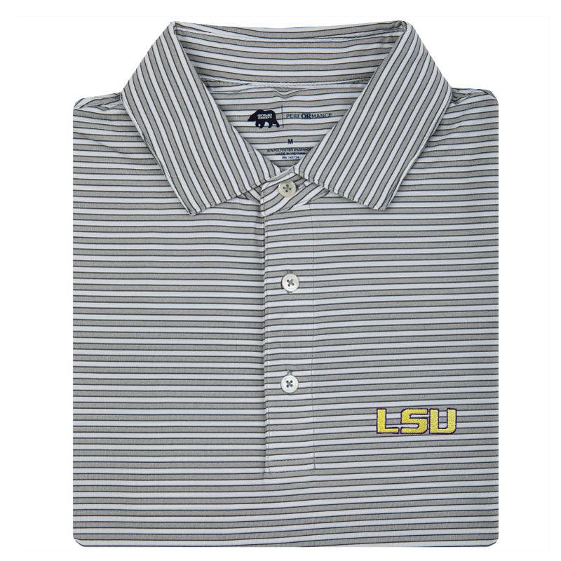 Mulligan Stripe LSU Performance Polo - Onward Reserve