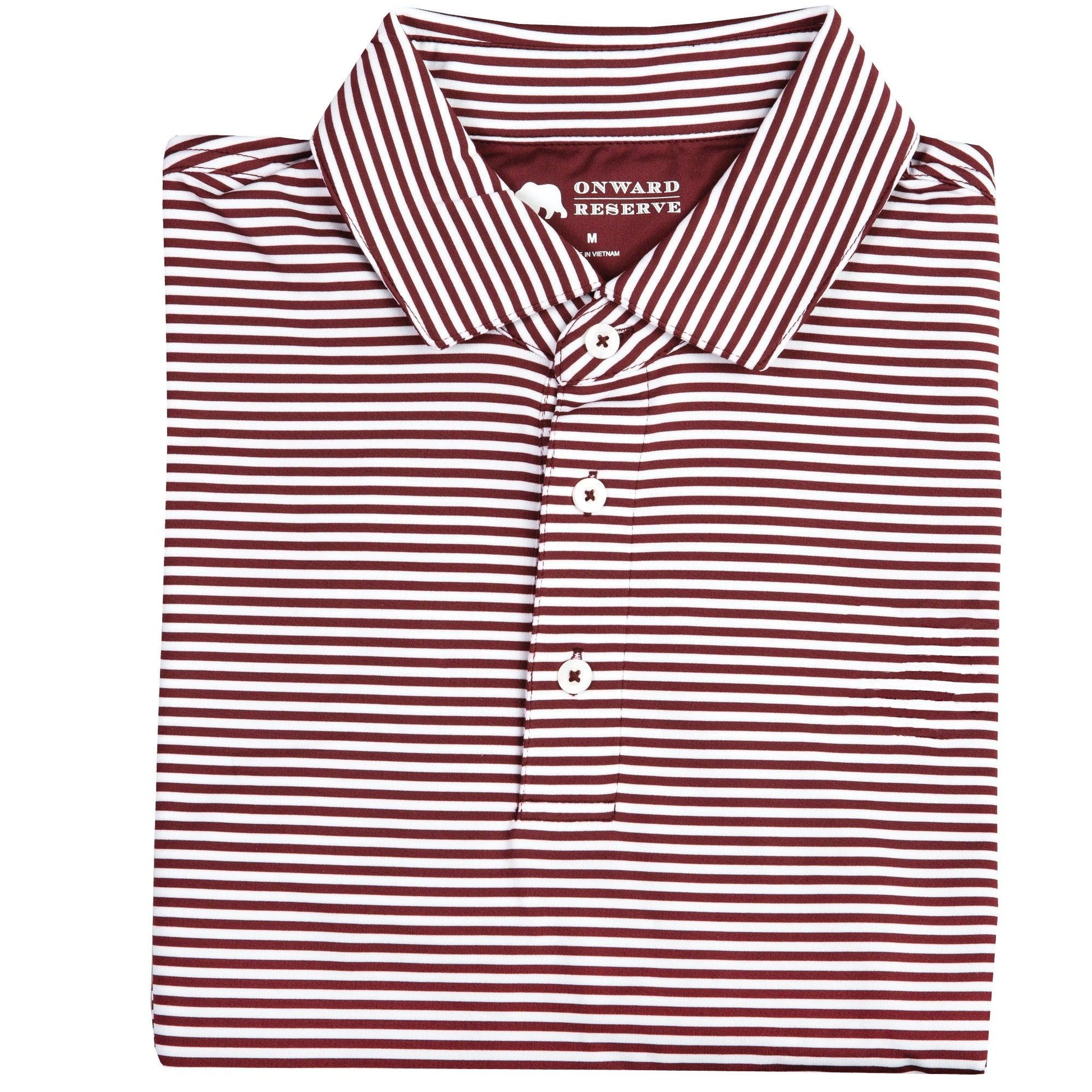Pro Stripe Performance Polo - Maroon/White - OnwardReserve