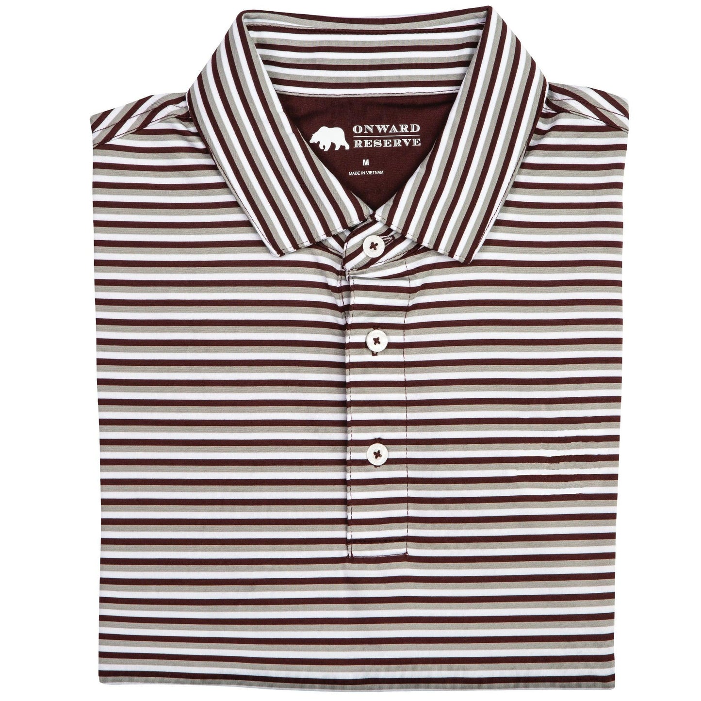 Triple Stripe Performance Polo - Maroon/Gray - OnwardReserve