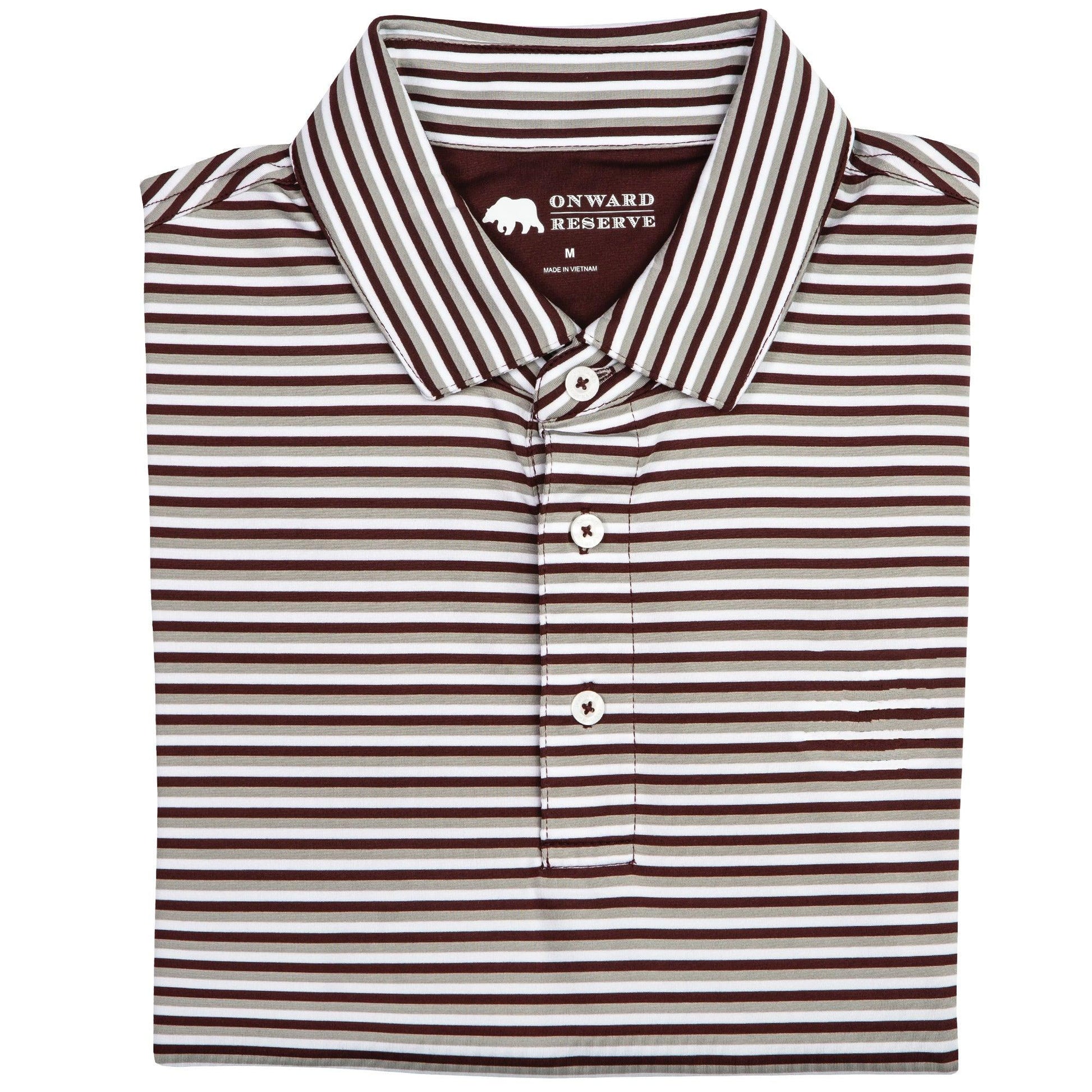 Triple Stripe Performance Polo - Maroon/Gray - OnwardReserve