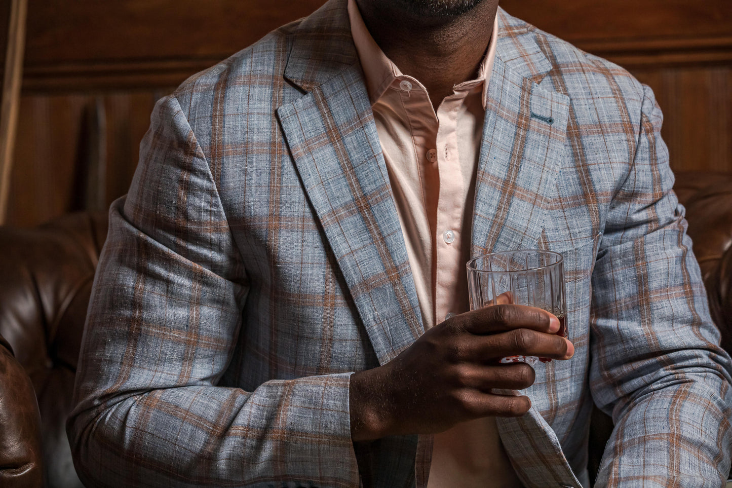 Drago Wan Blue/Brown Plaid Linen Sport Coat