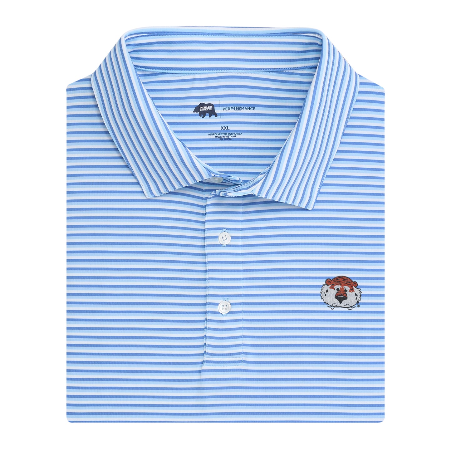 Aubie Tri Stripe Performance Polo - Blue Horizon
