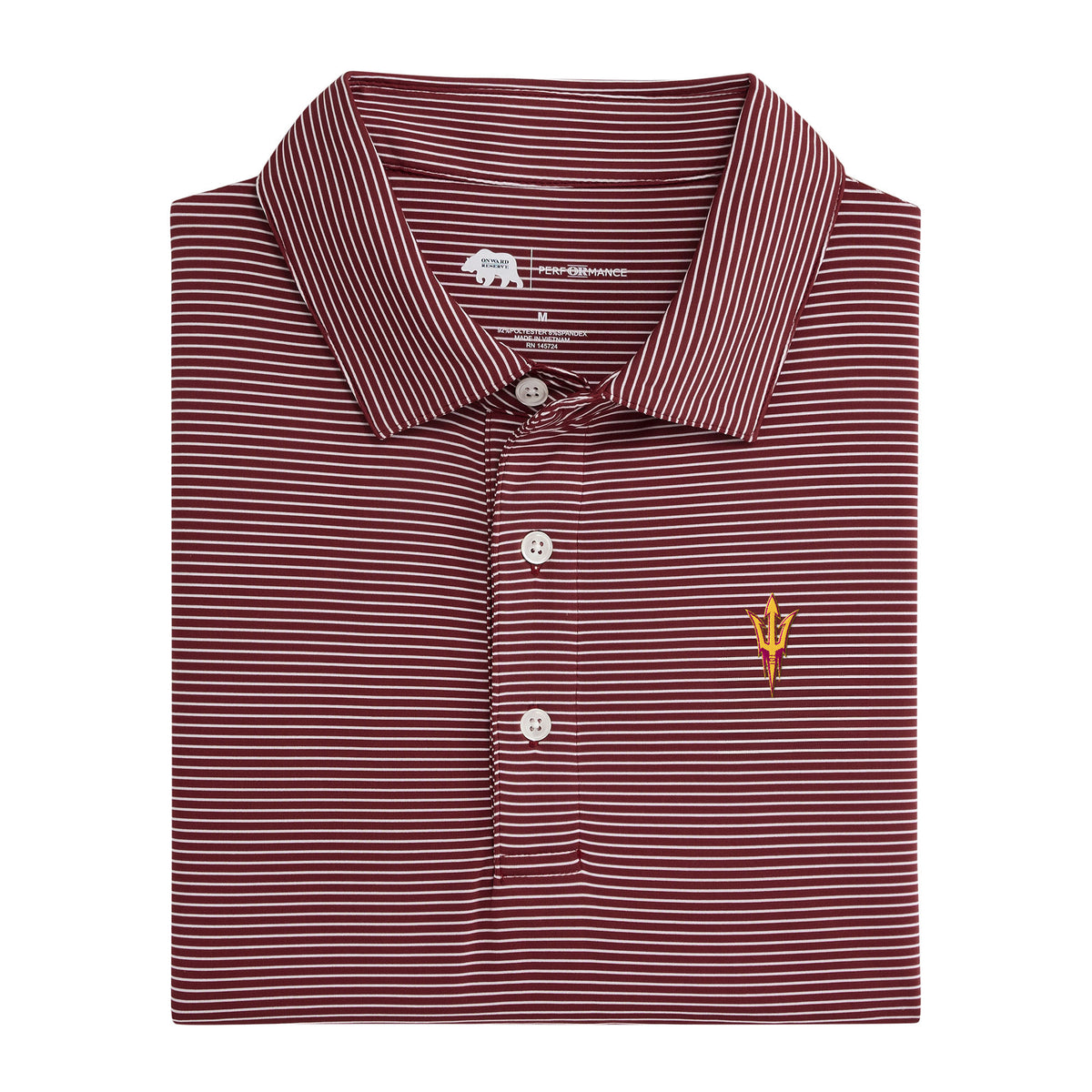 Arizona State Pitchfork Birdie Stripe Performance Polo - Maroon/White
