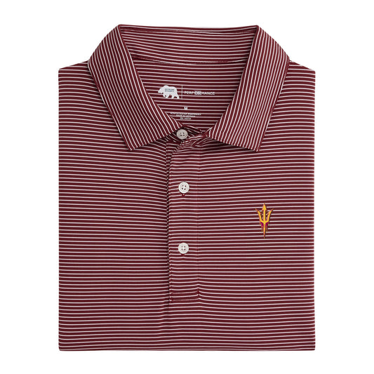 Arizona State Pitchfork Birdie Stripe Performance Polo - Maroon/White