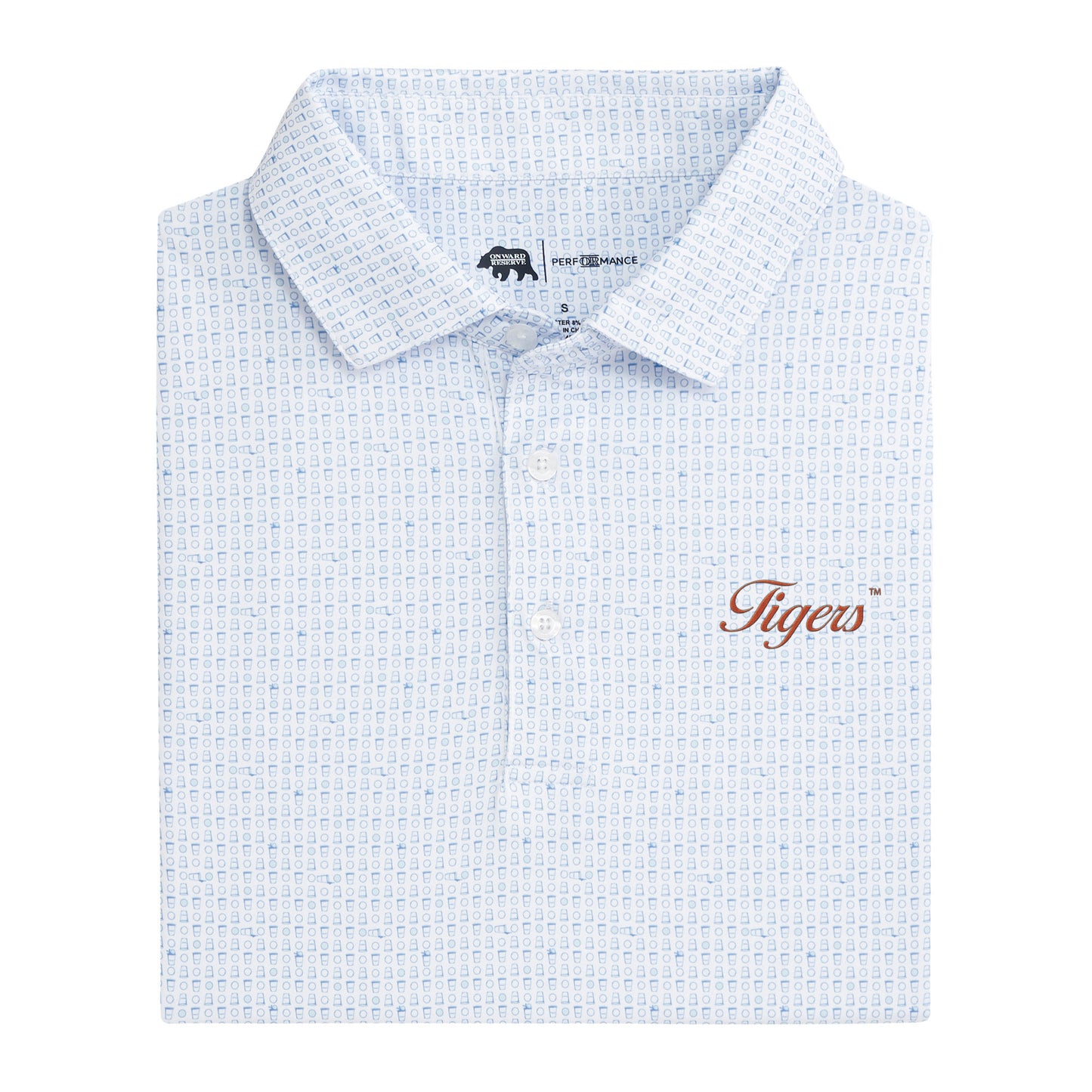 Tigers Vintage Script Tailgate Games Printed Performance Polo - Open Air