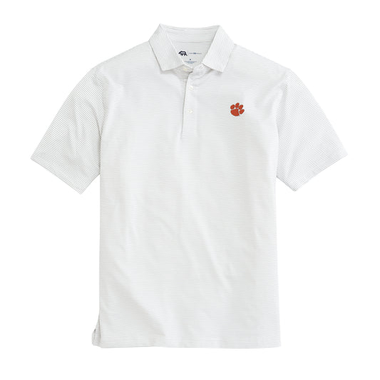 Clemson Paw Birdie Stripe Performance Polo - Mirage Grey