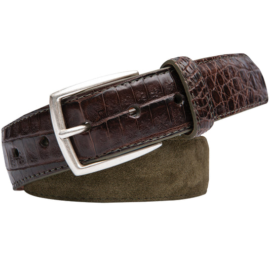 1 3/8" Sueded Calf Belt with Caiman Croc
