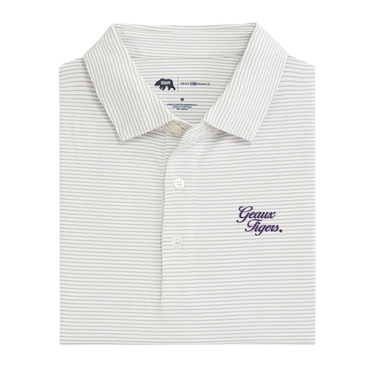 LSU Geaux Vintage Script Birdie Stripe Performance Polo