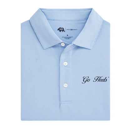 Go Heels Vintage Script Hairline Stripe Performance Polo - Sky