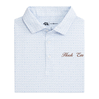 Hook 'Em Vintage Script Tailgate Games Printed Performance Polo - Open Air