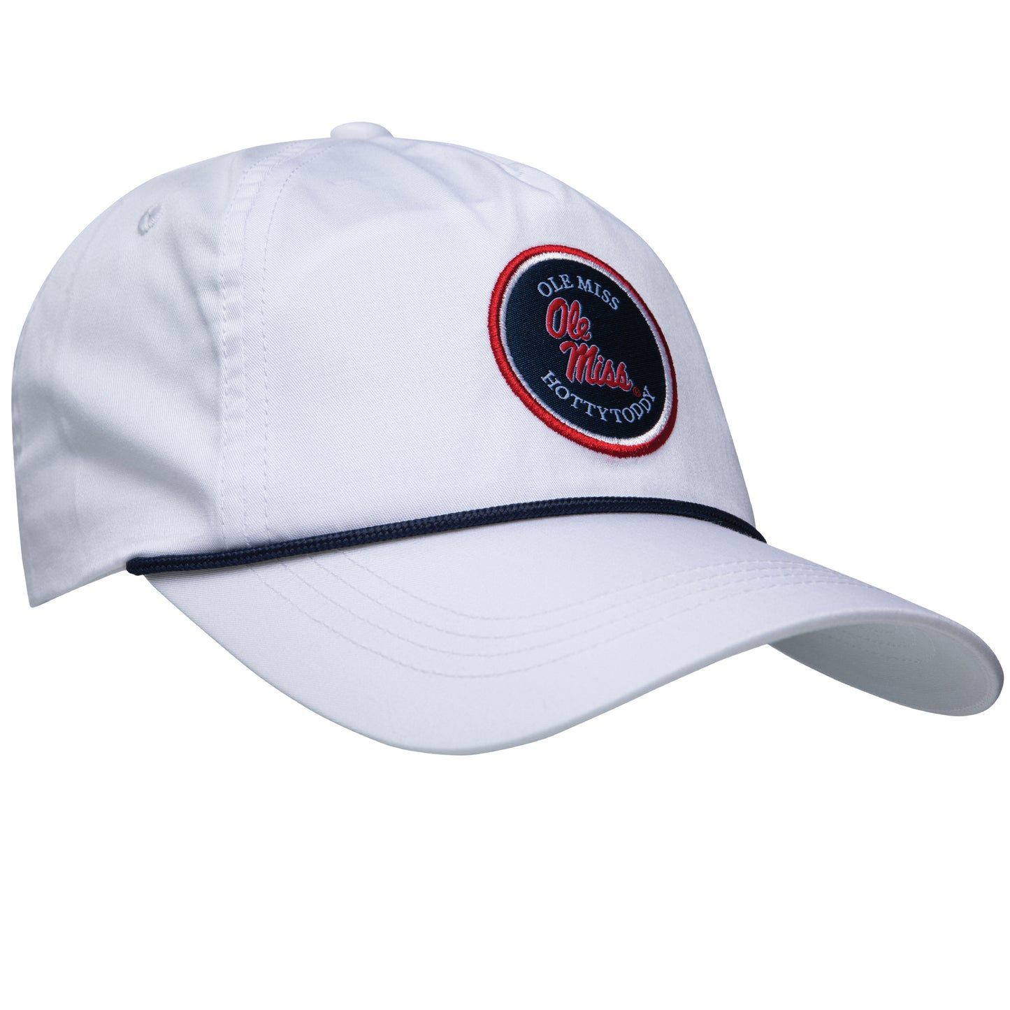 Ole Miss Patch Rope Hat - White Hat/Navy Rope