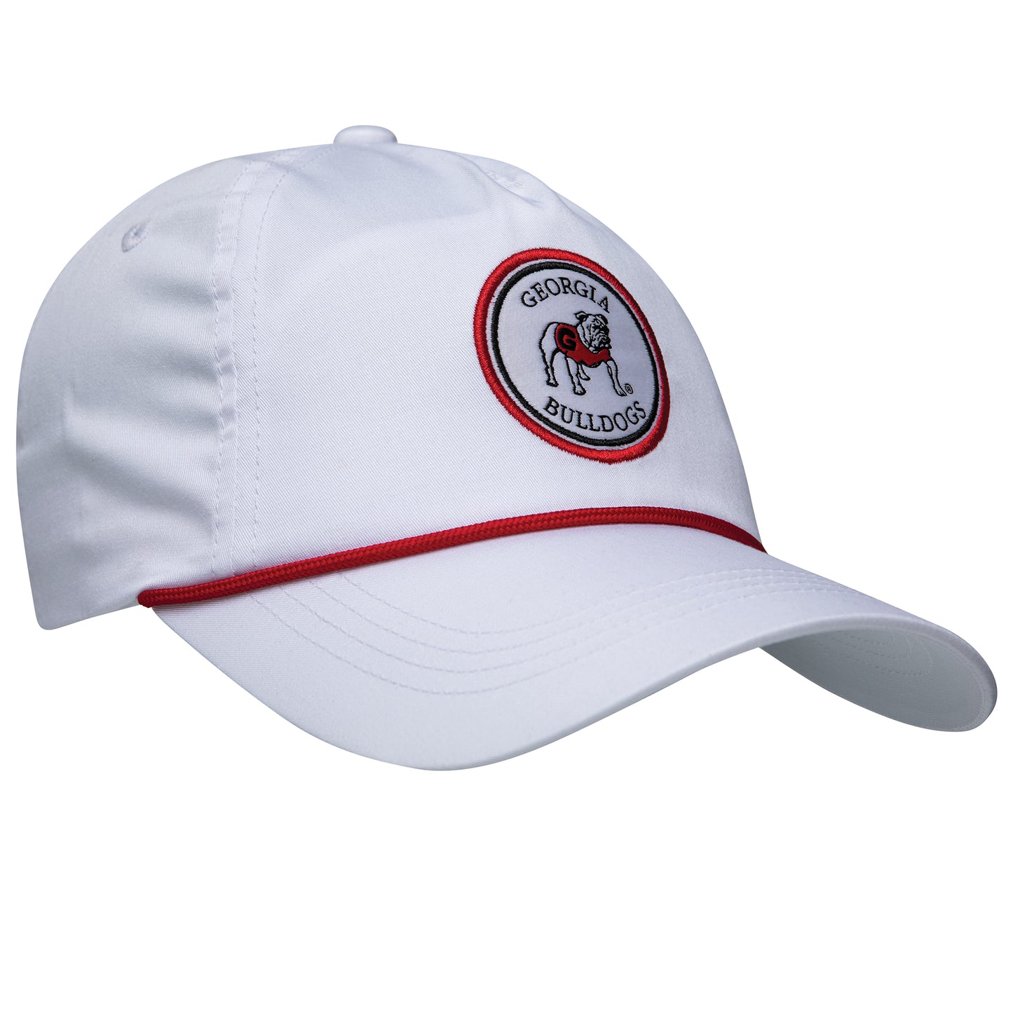 Standing Bulldog Patch Rope Hat - White Hat / Red Rope