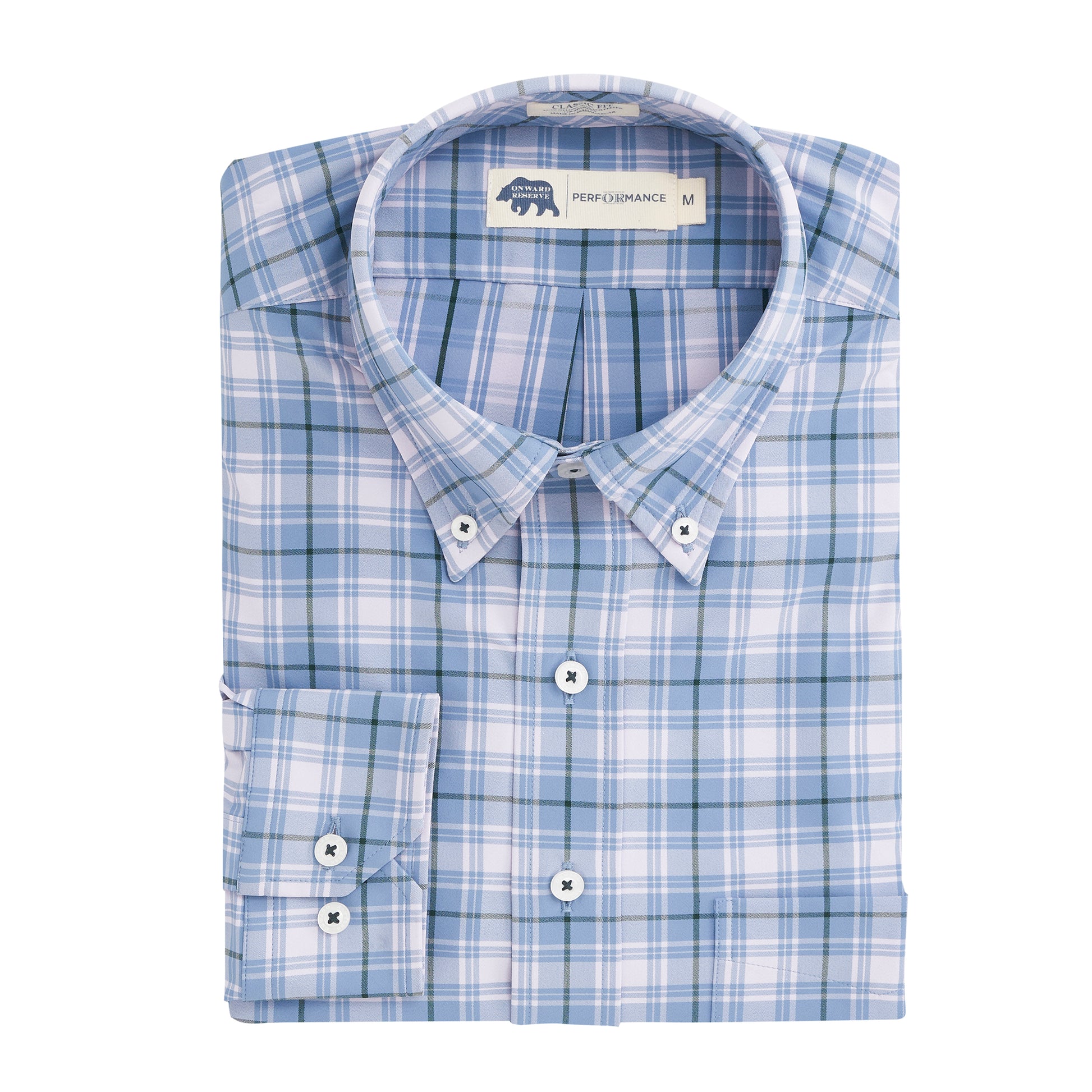 Onward Reserve Shirt Mens 2XL Blue Plaid Performance Button Up