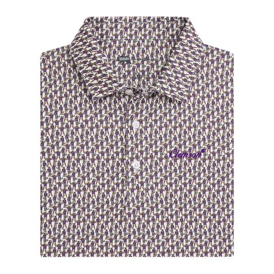 Clemson Vintage Script Youth Printed Polo - White