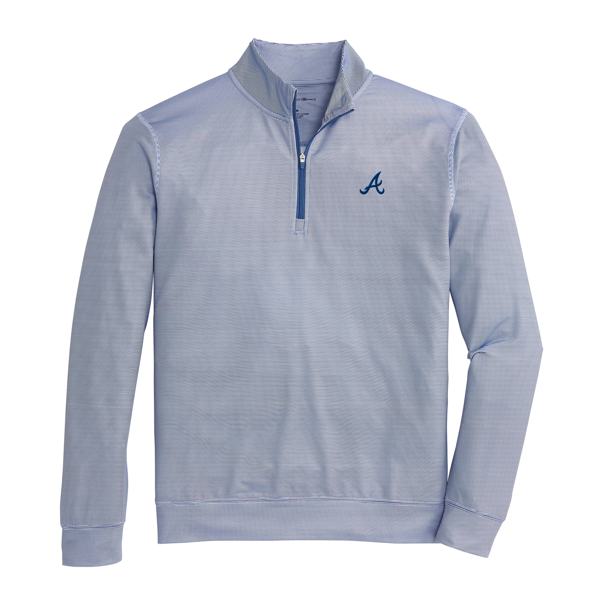 Braves Script A Hairline Stripe Printed Performance 1/4 Zip - Naval Ac ...