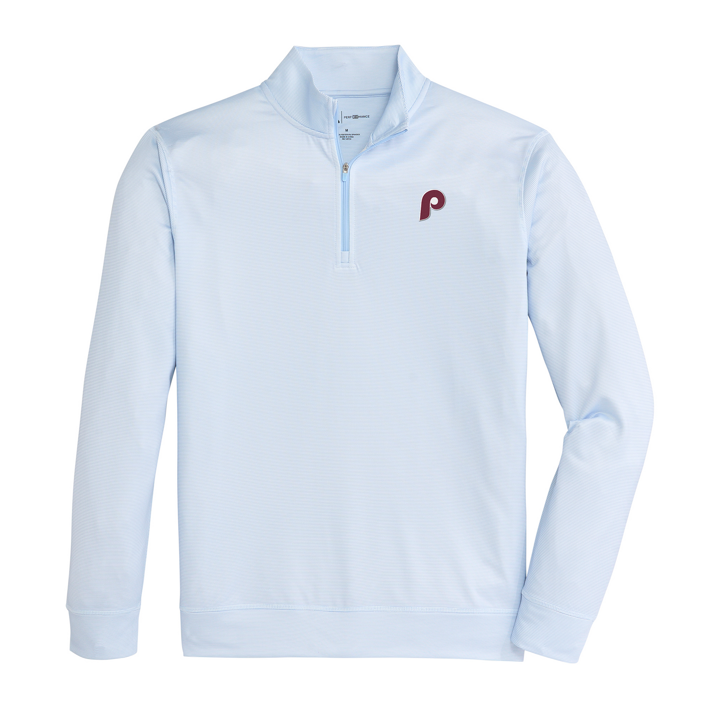 Phillies Cooperstown - 1975 P Hairline Stripe Printed Performance 1/4 Zip - Sky