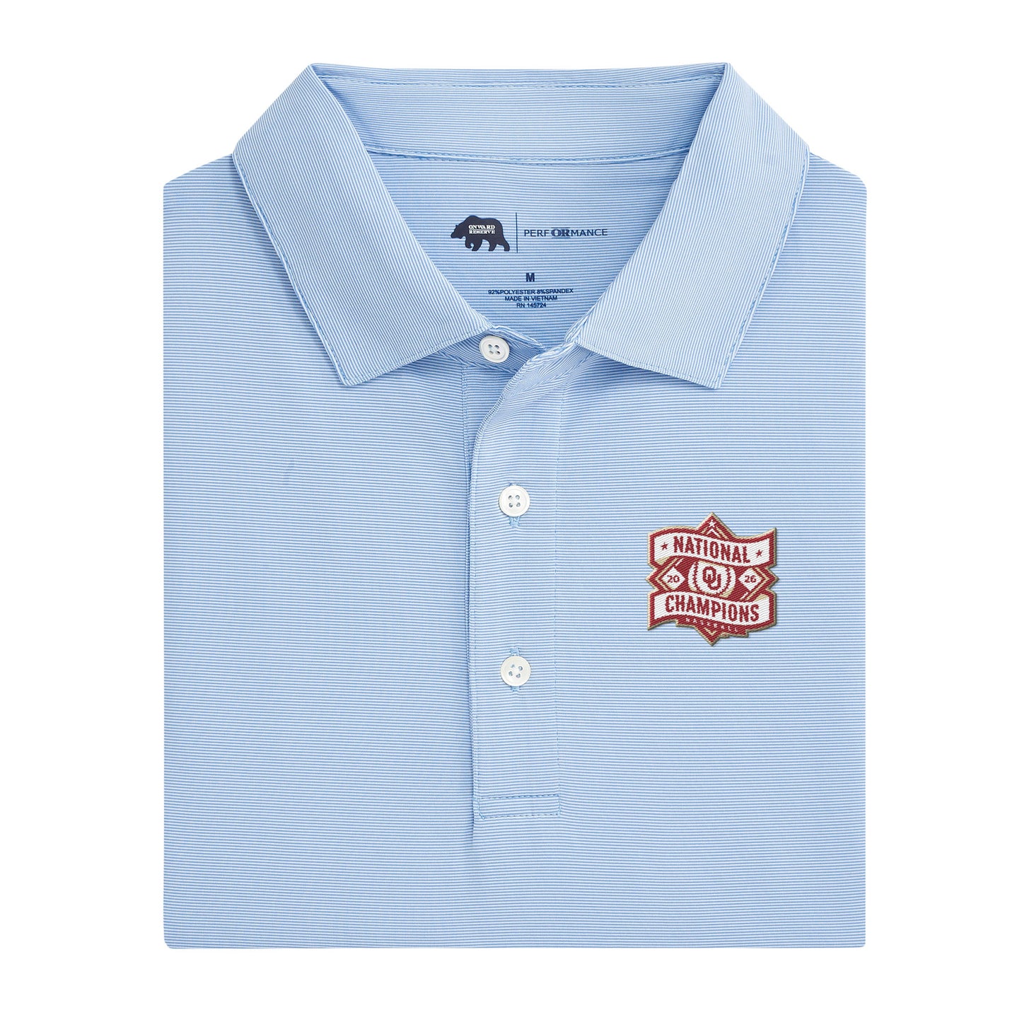 Oklahoma 2026 Baseball National Champions Hairline Stripe Performance Polo - Sky