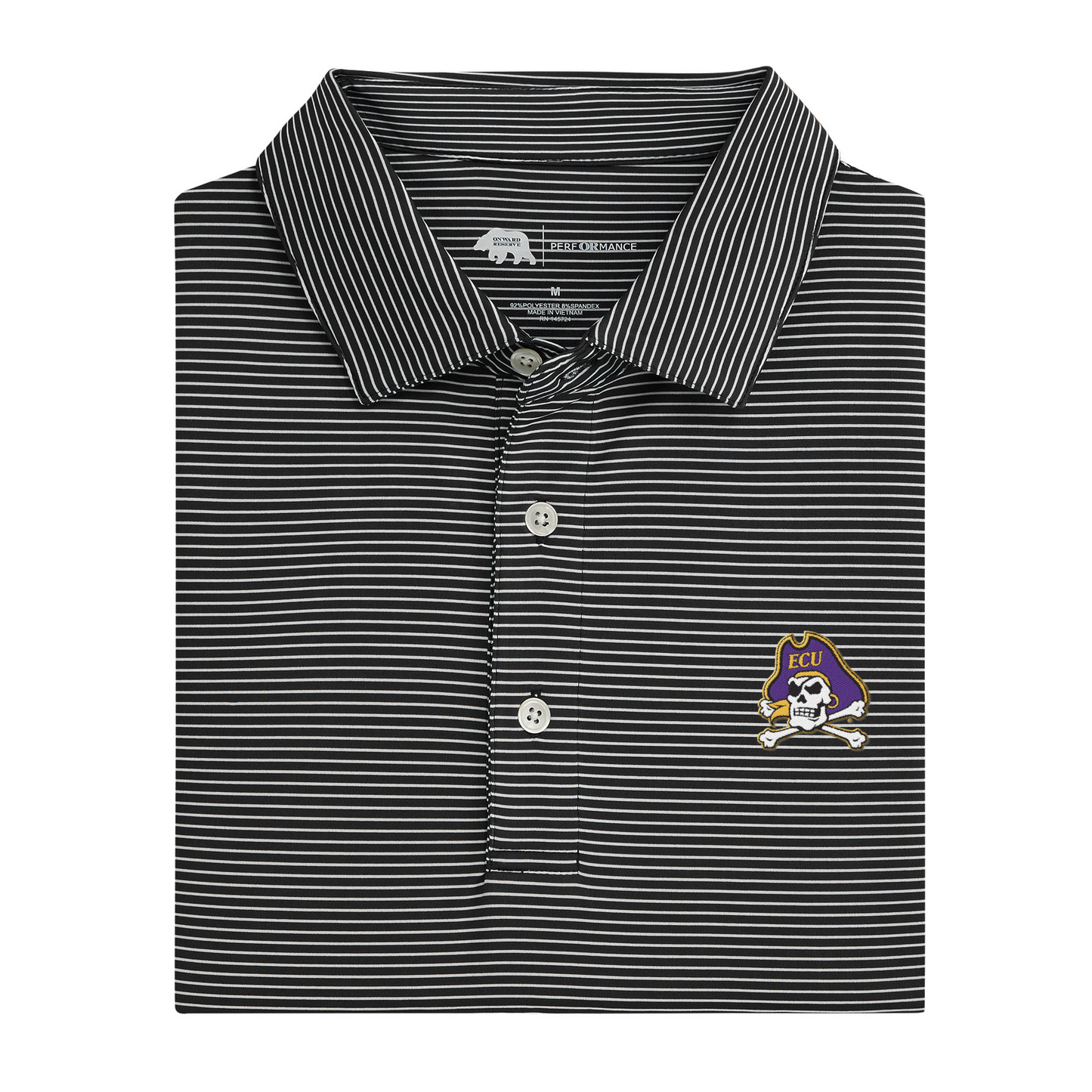 East Carolina Pirate Head Birdie Stripe Performance Polo