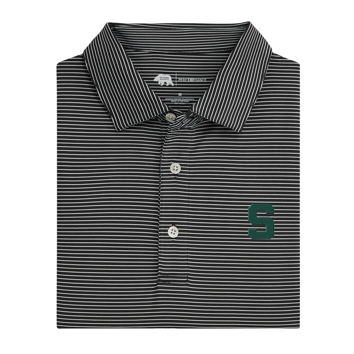 Michigan State Block S Birdie Stripe Performance Polo