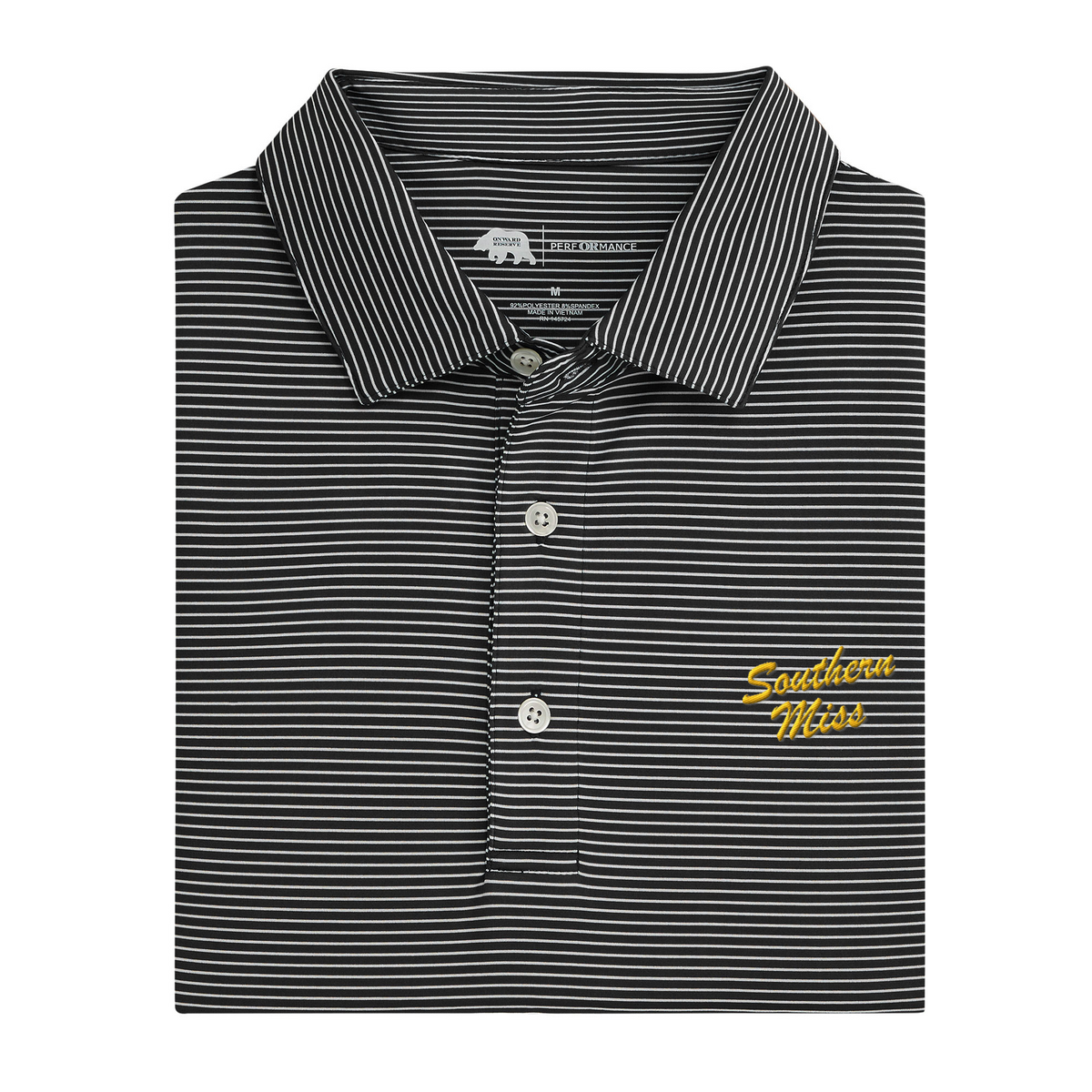 Southern Miss Script Birdie Stripe Performance Polo