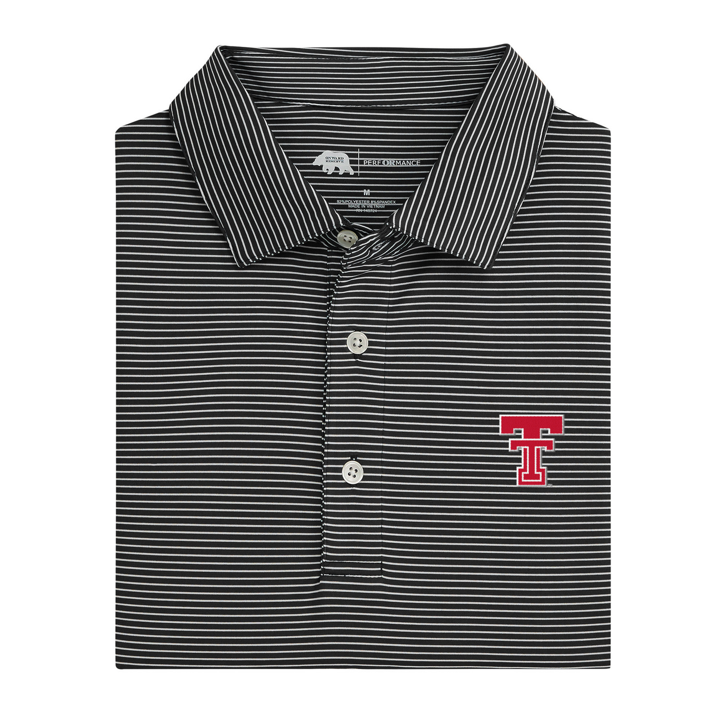 Texas Tech Block T Birdie Stripe Performance Polo