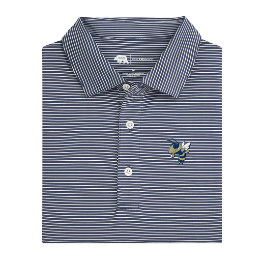 Georgia Tech Buzz Birdie Stripe Performance Polo - Dark Denim