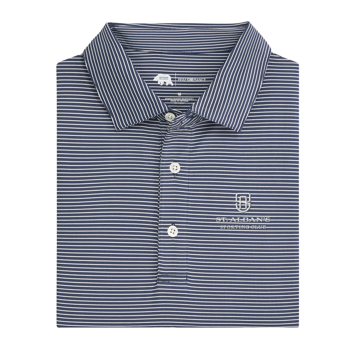St. Albans Birdie Stripe Performance Polo - Dark Denim