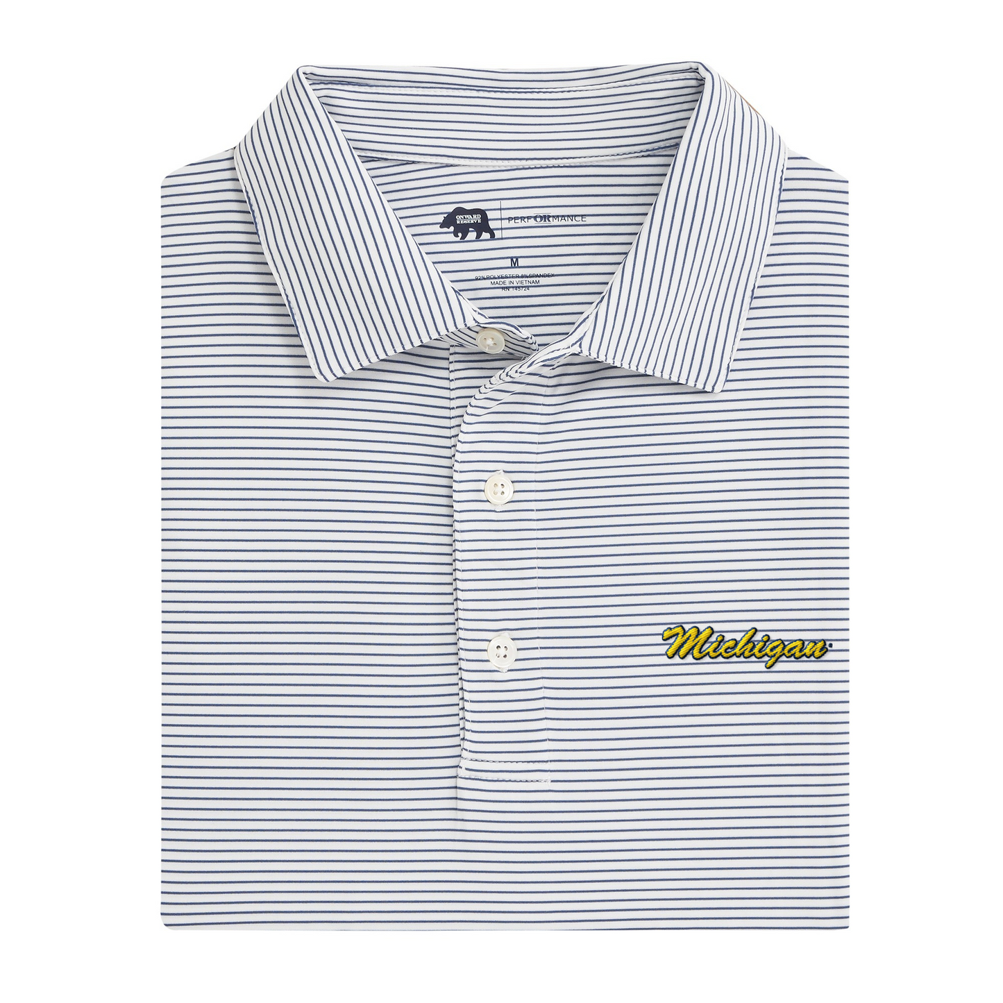 Michigan Script Birdie Stripe Performance Polo