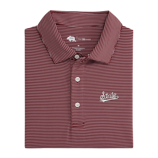 Mississippi State Script Birdie Stripe Performance Polo - Maroon/White