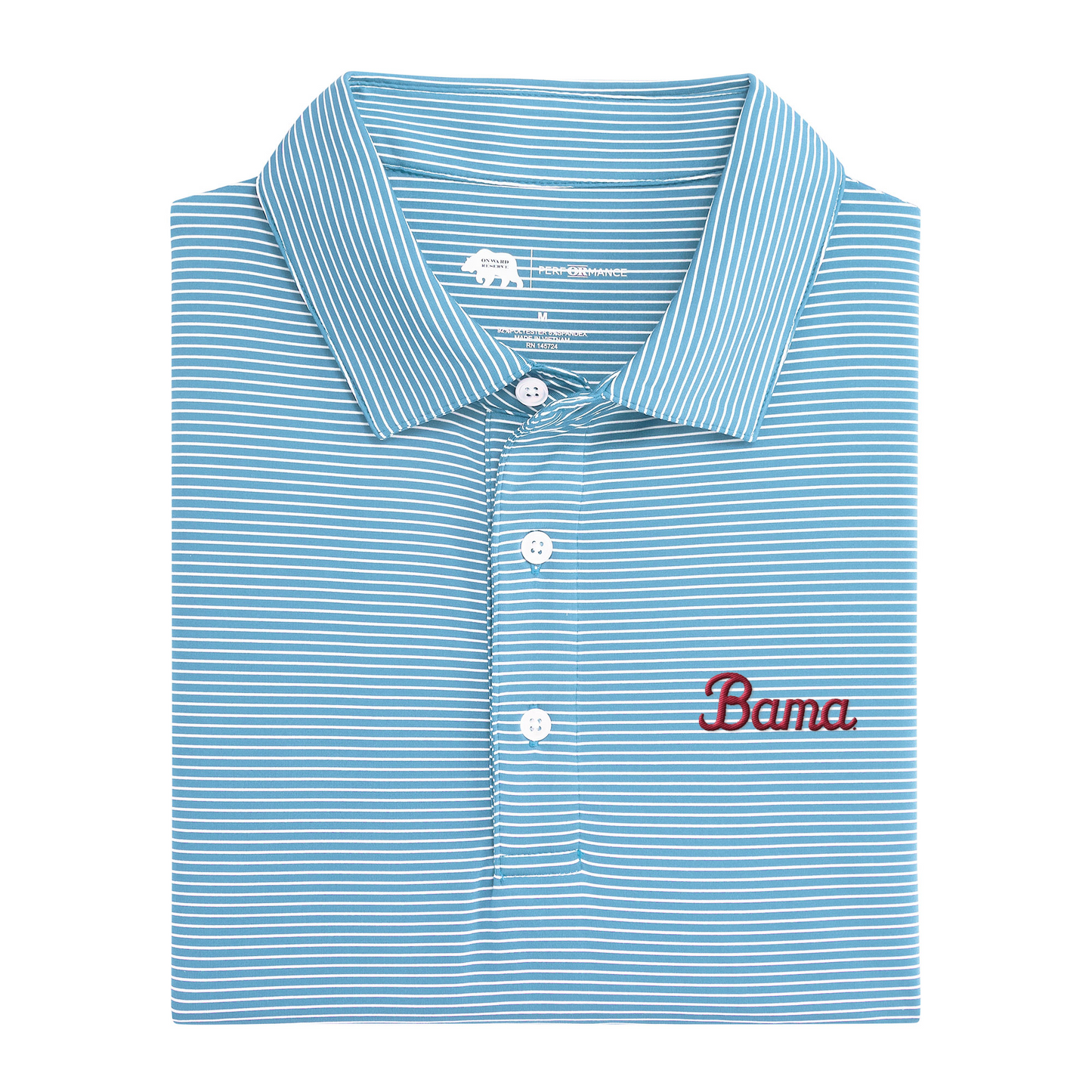 Alabama Vintage Bama Script Birdie Stripe Performance Polo