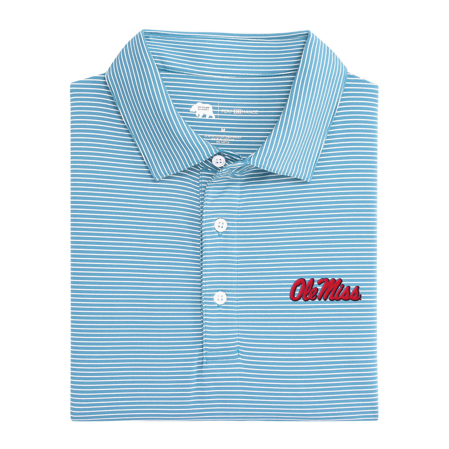 Ole Miss Script Birdie Stripe Performance Polo