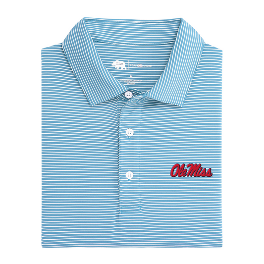Ole Miss Script Birdie Stripe Performance Polo