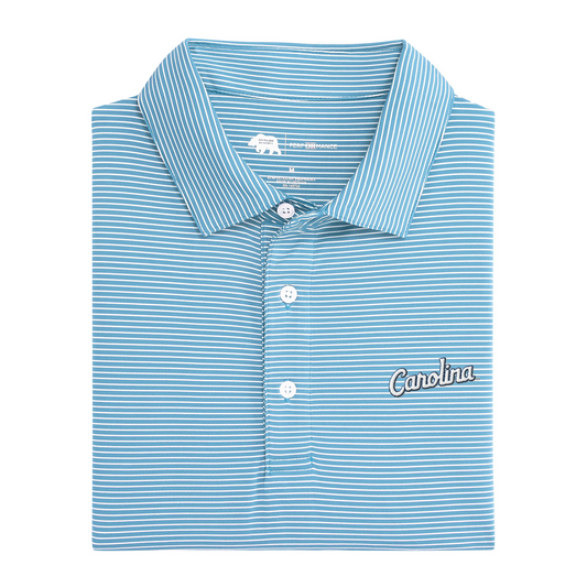 UNC Carolina Script Birdie Stripe Performance Polo
